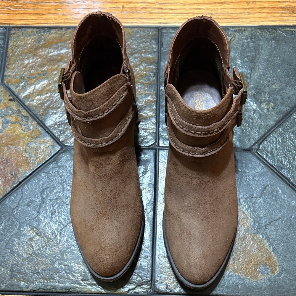 Carlos by Carlos Santana Tan Ankle Booties with Braided Strap